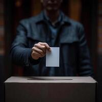 AI generated An anonymous voter placing a ballot in a box, concept of democracy. photo