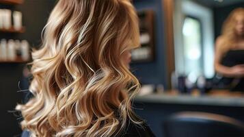 AI generated Perfectly styled blonde curls, showcasing hair beauty and care. photo