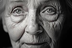 AI generated an old woman with wrinkles and wrinkles on her face photo