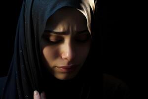 AI generated a woman in black is praying photo