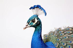 ai generado un azul pavo real con un blanco antecedentes foto