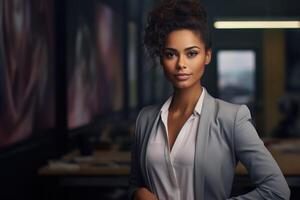 AI generated a beautiful young woman in a business suit photo