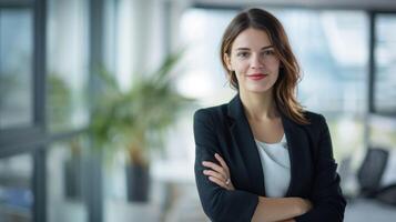 AI generated a beautiful business woman standing in an office photo