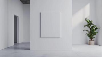 AI generated empty white room with a large blank wall photo