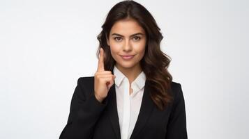 AI generated A businesswoman, indicating with the index finger photo