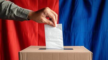 AI generated Hand casting ballot with national flag backdrop photo