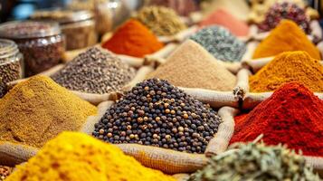 AI Generated Oriental spices and spices on the market. photo
