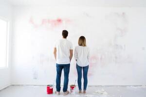 AI generated a couple standing in front of a white wall with paint photo