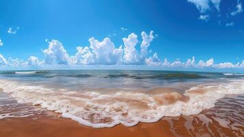 ai generado un ver de el Oceano y cielo desde un playa foto