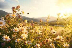 AI generated Field of wildflowers in full bloom. photo