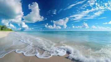AI generated a beautiful beach with waves and clouds photo