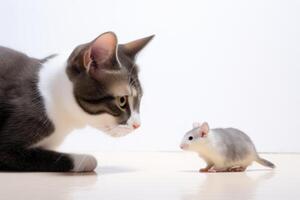 AI generated a cat and a mouse are looking at each other photo