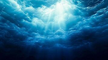 ai generado luz de sol perforación mediante profundo Oceano aguas.profundas agua foto
