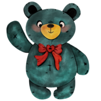 Green bear with red ribbon png