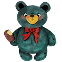 Green bear with red ribbon png