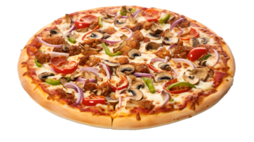 ai gegenereerd een pizza met een veel van verschillend toppings Aan het png