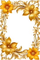 AI generated luxury gold flower frame border png transparent background