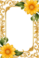 AI generated luxury gold flower frame border png transparent background