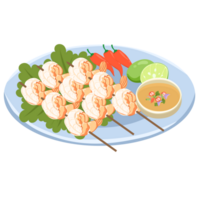 sallad med räka och grönsaker thai mat på blå tallrik png