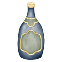 bottle of wine with gold design watercolor style painting png