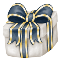 gift box with blue and gold ribbon watercolor style painting png