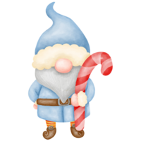 Gnome wearing blue shirt with Christmas candy watercolor style paintings png