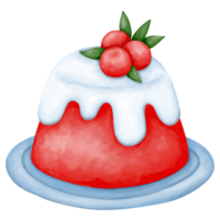 Red Velvet Christmas Cake with cherry watercolor style illustration. png