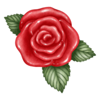 red roses with green leaves in watercolor style. png