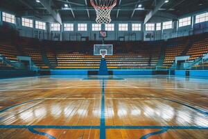 AI generated Empty Basketball Court in Indoor Stadium with AI generated. photo