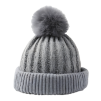 Gray knitted wool hat with Pom Pom png