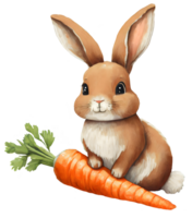 AI generated Watercolor illustration of Easter Day with rabbit, Easter eggs and flowers png