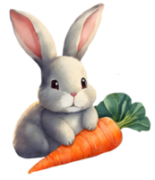 ai gegenereerd waterverf illustratie van Pasen dag met konijn, Pasen eieren en bloemen png