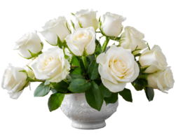 Blooming bridal bouquet white rose flowers in ceramic vase png