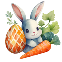 ai généré aquarelle illustration de Pâques journée avec lapin, Pâques des œufs et fleurs png