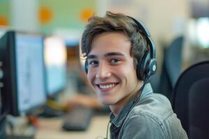 AI generated Friendly Customer Service Representative with Headset. photo
