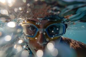 AI generated Professional Female Swimmer Training Underwater with AI generated. photo