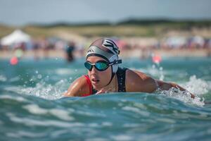 AI generated Professional Female Swimmer Training Underwater with AI generated. photo