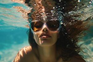 AI generated Underwater Portrait of Young Female Swimmer. photo