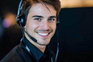 AI generated Friendly Customer Service Representative with Headset. photo