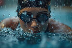 AI generated Competitive Swimmer in Action During Race. photo