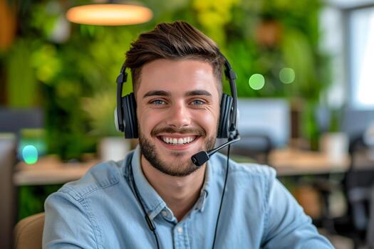 AI generated Friendly Customer Service Representative with Headset. photo