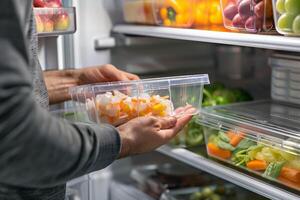 AI generated Organizing Fresh Vegetables in Refrigerator Containers. photo