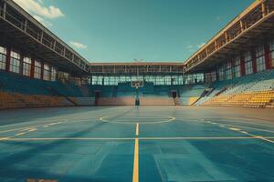 AI generated Empty Basketball Court in Indoor Stadium with AI generated. photo