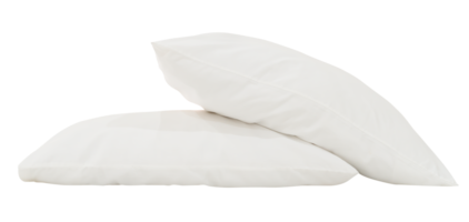 White pillows in stack after guest's use in hotel or resort room isolated with clipping path in png file format. Concept of confortable and happy sleep in daily life