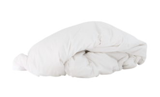 White crumpled blanket or bed clothes in hotel room leaved untidy after guest's use over night isolated with clipping path in png file format