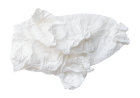 Top view of screwed or crumpled tissue paper or napkin in strange shape after use in toilet or restroom isolated with clipping path in png file format