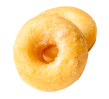 Front view set of two delicious Cinnamon Sugar Mini Donuts isolated with clipping path in png file format. Donuts with sugar sprinkle