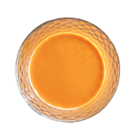 Top view of hot orange or yellow condensed milk tea in transparent glass isolated with clipping path in png file format