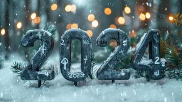 ai generado invierno fiesta celebracion con copos de nieve, contento nuevo año saludo tarjeta diseño 2024. foto