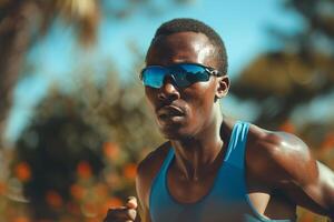 AI generated Athlete Running on Beach at Sunrise with AI generated. photo